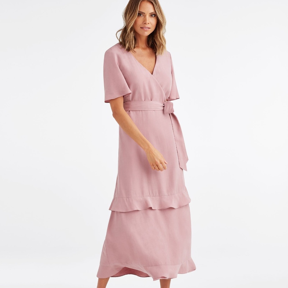 Tiered Wrap Dress- Blush